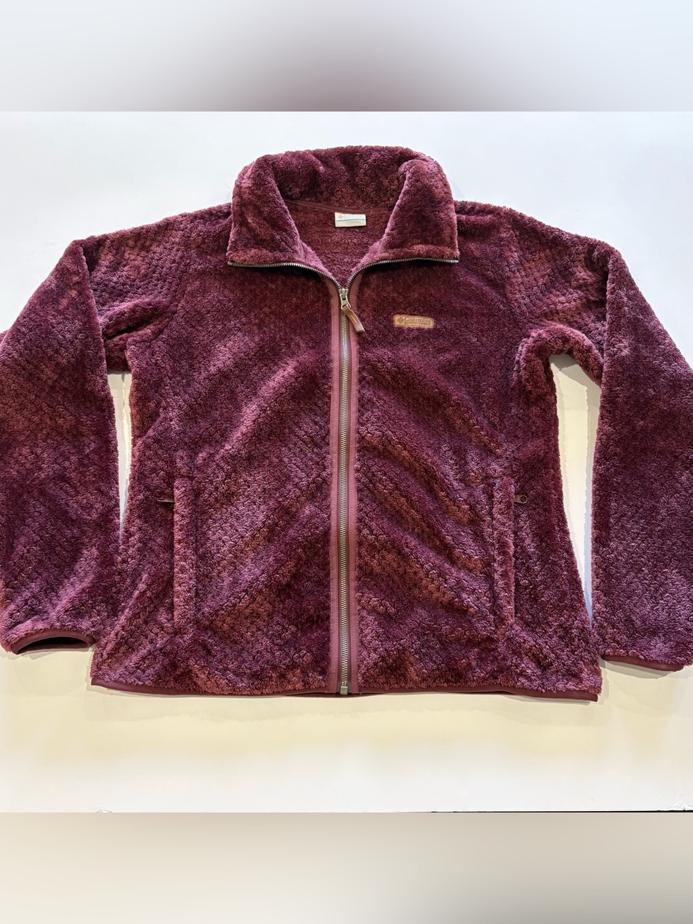 Columbia Womens L Burgundy High‎ Pile Plush Fleece Jacket Full Zip Sherpa